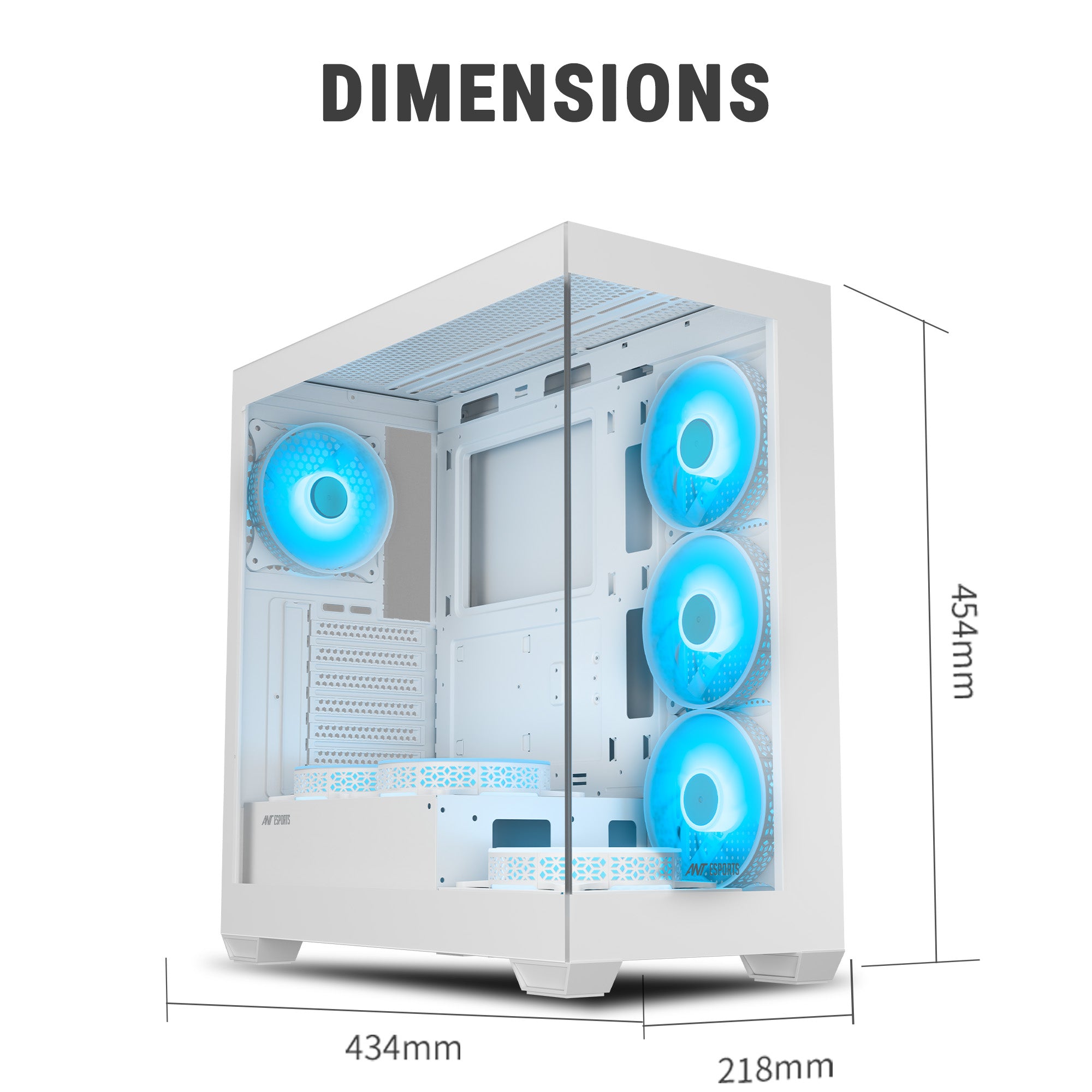 Ant Esports Gaming Cabinet Crystal x7 White with Type-C