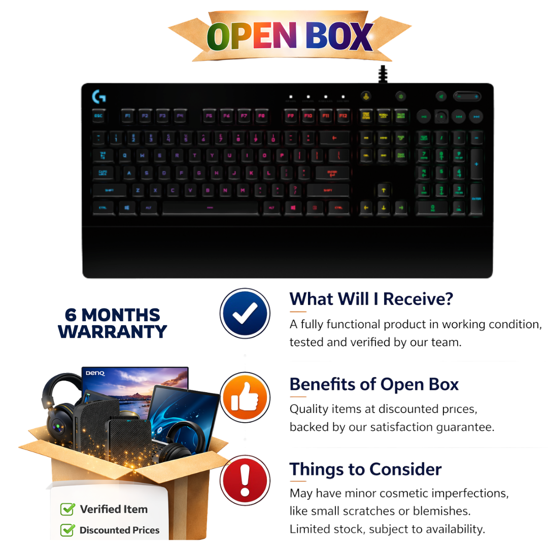 Logitech G G213 Prodigy USB Gaming Keyboard with LIGHTSYNC RGB Backlit Keys, Spill-Resistant, Customizable Keys, Dedicated Multi-Media Keys (OPEN BOX)