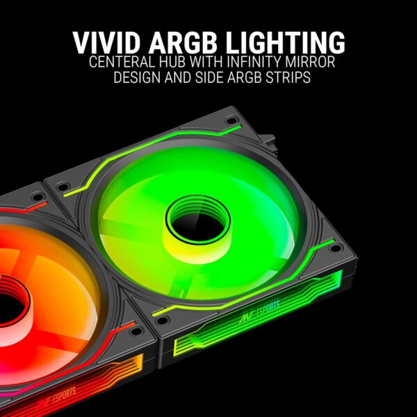 Ant Esports Cabinet Fan Crystaflow ARGB Black 3 in1 - Image 3