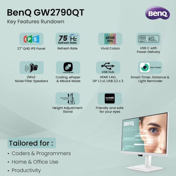 BenQ 27" LED Monitor QHD IPS Panel 2K GW2790QT With HDMI | DP | USB-C | Speaker - Image 6