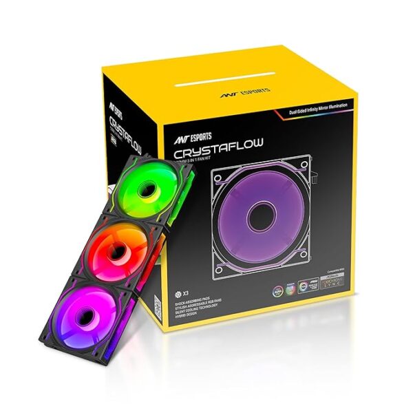Ant Esports Cabinet Fan Crystaflow ARGB Black 3 in1