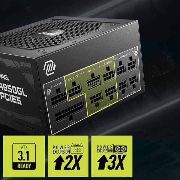 MSI MAG A850GL PCIE5 850w 80 Plus Gold Desktop Power Supply - Image 6