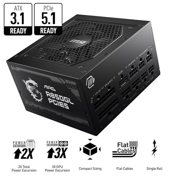MSI MAG A850GL PCIE5 850w 80 Plus Gold Desktop Power Supply - Image 4
