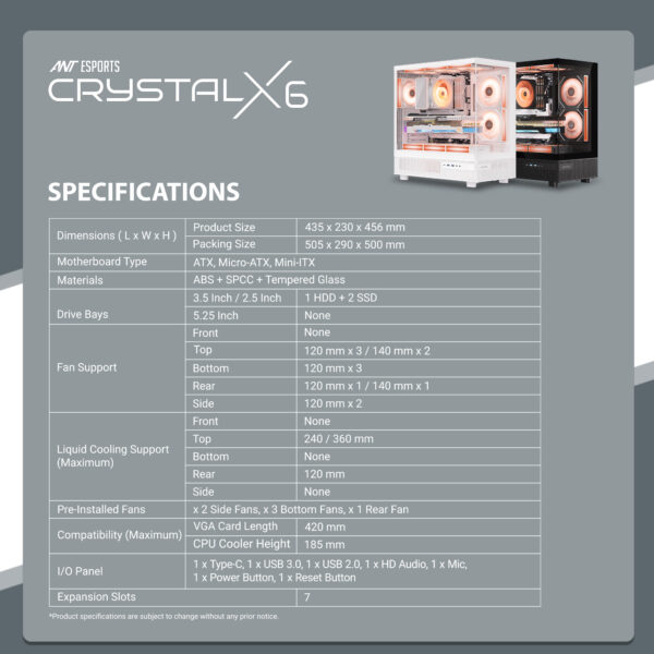 Ant Esports Gaming Cabinet Crystal x6 White - Image 2