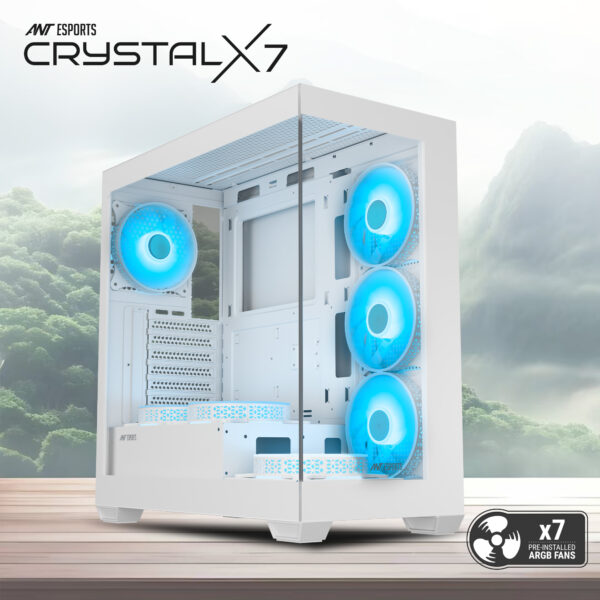 Ant Esports Gaming Cabinet Crystal x7 White with Type-C