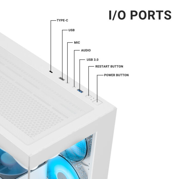 Ant Esports Gaming Cabinet Crystal x7 White with Type-C - Image 8