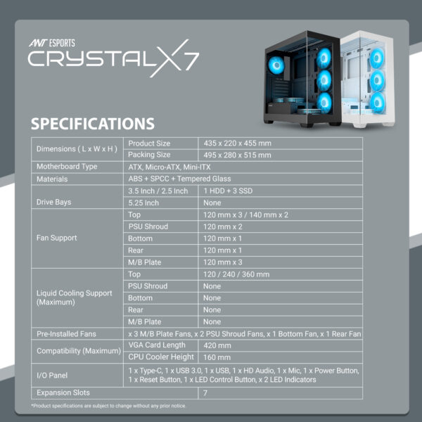 Ant Esports Gaming Cabinet Crystal x7 White with Type-C - Image 12