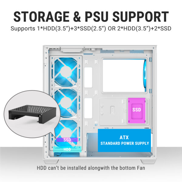 Ant Esports Gaming Cabinet Crystal x7 White with Type-C - Image 5